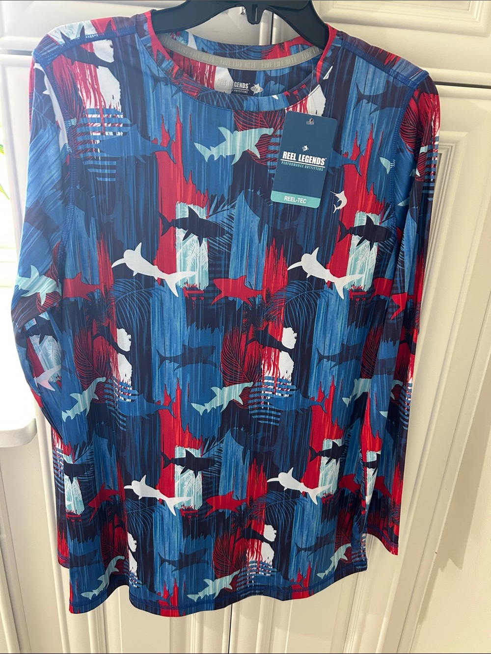 Reel Legends Long-Sleeve Performance Tee - Blue, Red, White